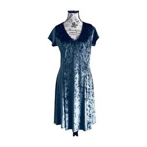 90s Blue Velvet Mini Skater Dress Medium - Large